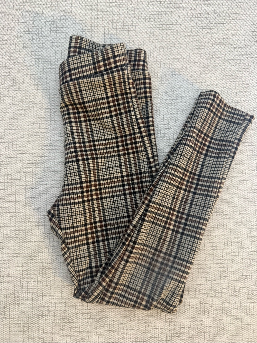Zara Kids Plaid High-Waist Leggings - Neutral Tones